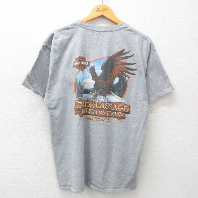 XL★古着 ハーレーダビッドソン Harley Davidson 半袖 Tシャツ メンズ 鳥 インサイドパッセージ クルーネック グレー 霜降り 【spe】 25jun13 中古