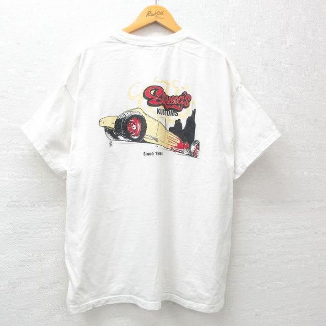 XL★古着 ヘインズ Hanes 半袖 ビンテージ Tシャツ メンズ 00年代 00s レーシングカー SQueegs 大きいサイズ クルーネック 白 ホワイト 25jun13 中古