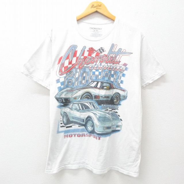 【50%OFF】XL★古着 半袖 Tシャツ メンズ 車 シボレー コットン クルーネック 白 ホワイト 25jun13 中古