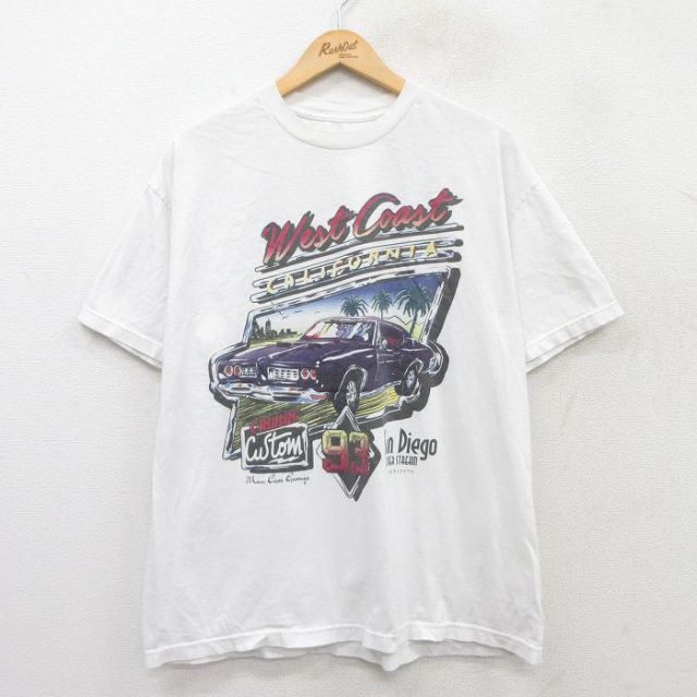【20%OFF】XL★古着 ジョンガルト john Galt 半袖 Tシャツ メンズ 車 クラシックカー サンディエゴ コットン クルーネック USA製 白 ホワイト 25jun13 中古