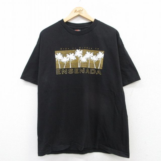 XL★古着 ハーレーダビッドソン Harley Davidson 半袖 Tシャツ メンズ ヤシの木 エンセナダ コットン クルーネック 黒 ブラック 25jun13 中古