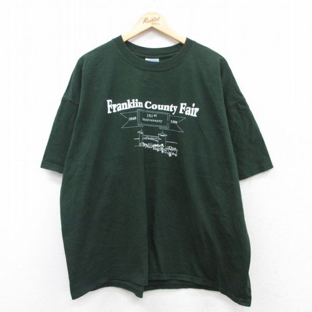 【50%OFF】XL★古着 半袖 ビンテージ Tシャツ メンズ 90年代 90s フランクリン 車 大きいサイズ コットン クルーネック 緑 グリーン 25jun13 中古