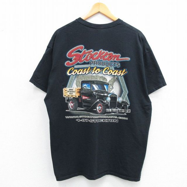 XL★古着 半袖 ビンテージ Tシャツ メンズ 00年代 00s 車 ホットロッド HOT ROD ストックトン 大きいサイズ コットン クルーネック 黒 ブラック 25jun18 中古