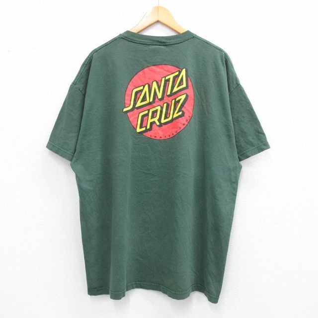 XL★古着 サンタクルーズ 半袖 Tシャツ メンズ 大きいサイズ ロング丈 コットン クルーネック 緑 グリーン 【spe】 25jun18 中古