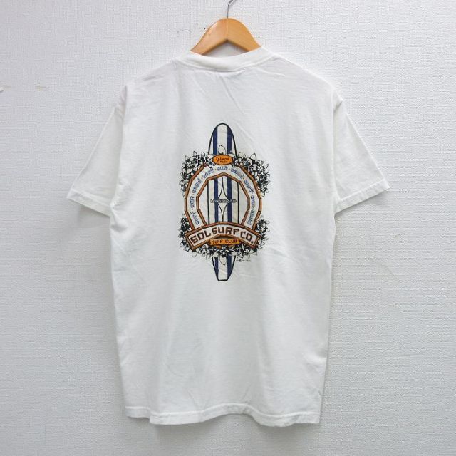 M★古着 半袖 ビンテージ Tシャツ メンズ 00年代 00s サーフボード 花 コットン クルーネック 白 ホワイト 25jun18 中古