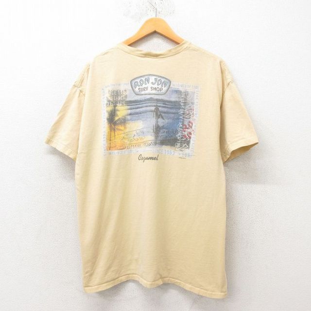 XL★古着 ロンジョン 半袖 ビンテージ Tシャツ メンズ 00年代 00s コズメル 大きいサイズ コットン クルーネック 薄黄 イエロー 25jun19 中古