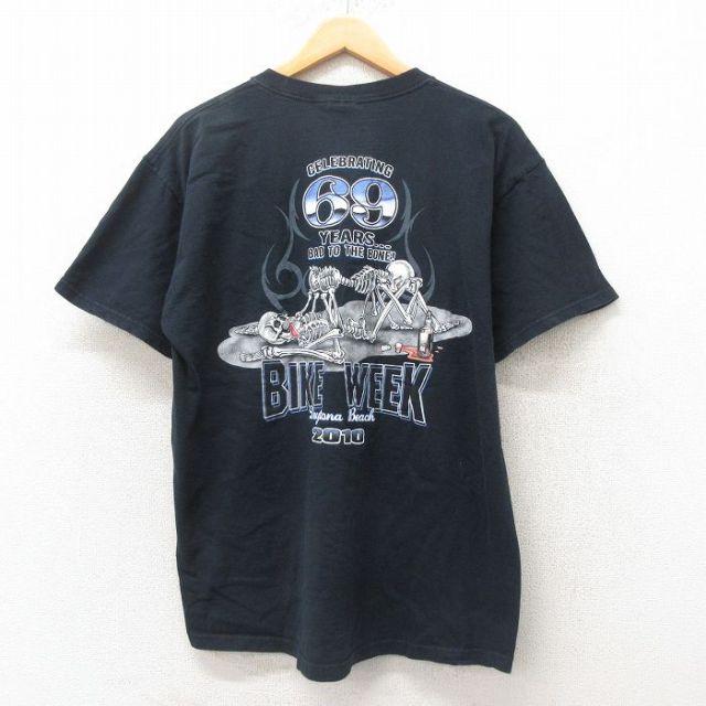 XL★古着 フルーツオブザルーム 半袖 ビンテージ Tシャツ メンズ スケルトン エロプリント コットン クルーネック 黒 ブラック 25jun19 中古