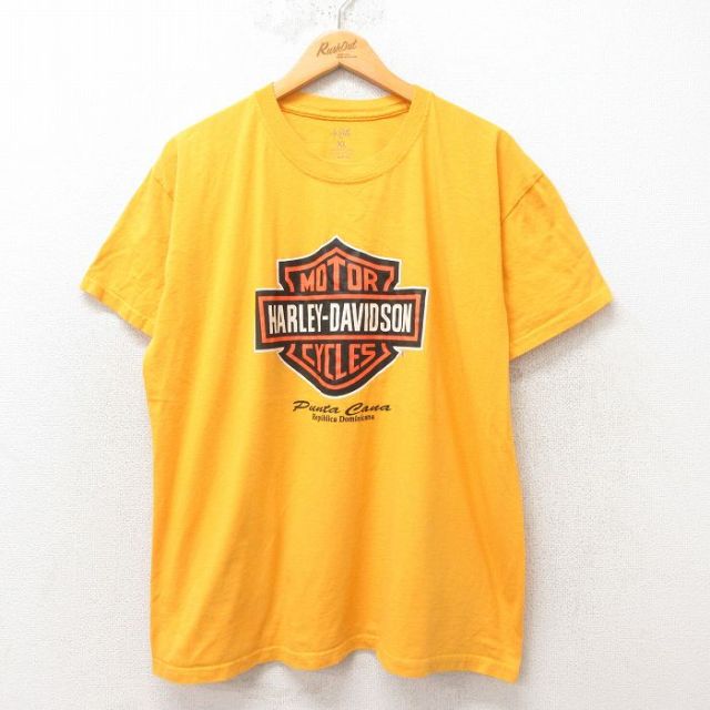 XL★古着 半袖 Tシャツ メンズ ハーレーダビッドソン Harley Davidson 大きいサイズ コットン クルーネック 黄 イエロー 25jun19 中古