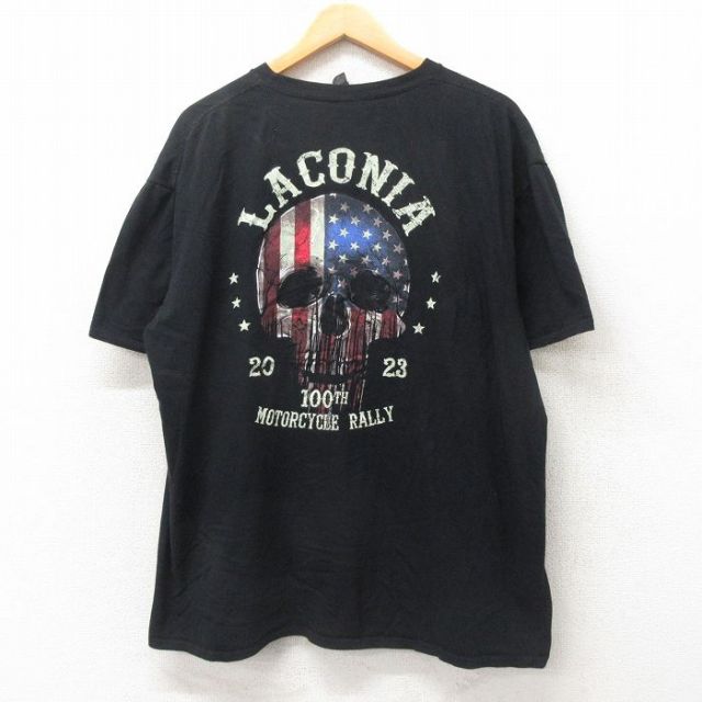 XL★古着 半袖 Tシャツ メンズ スカル モーターサイクルラリー 大きいサイズ コットン 黒 ブラック 25jun19 中古