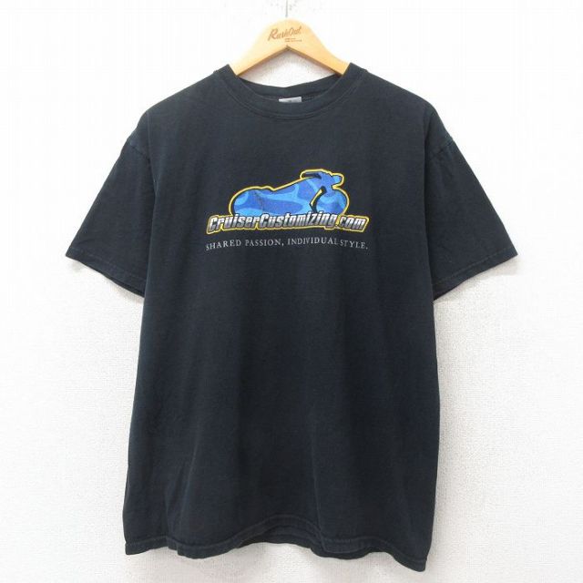 XL★古着 半袖 ビンテージ Tシャツ メンズ 00年代 00s バイク 企業広告 コットン クルーネック 黒 ブラック 25jun19 中古