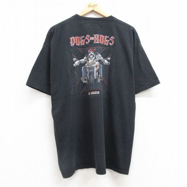 XL★古着 ビッグドッグス 半袖 Tシャツ メンズ バイク クルーネック 黒 ブラック 25jul04 中古