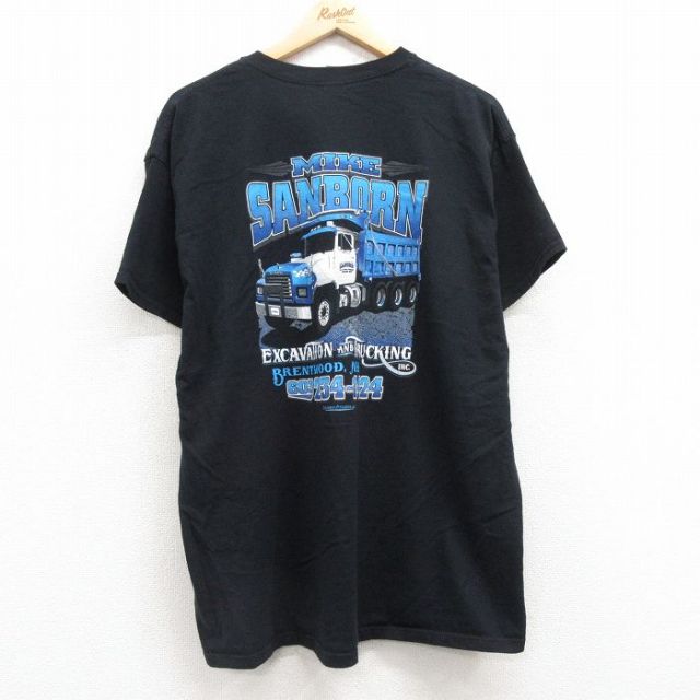 XL★古着 半袖 Tシャツ メンズ トラック コットン クルーネック 黒 ブラック 25jul04 中古