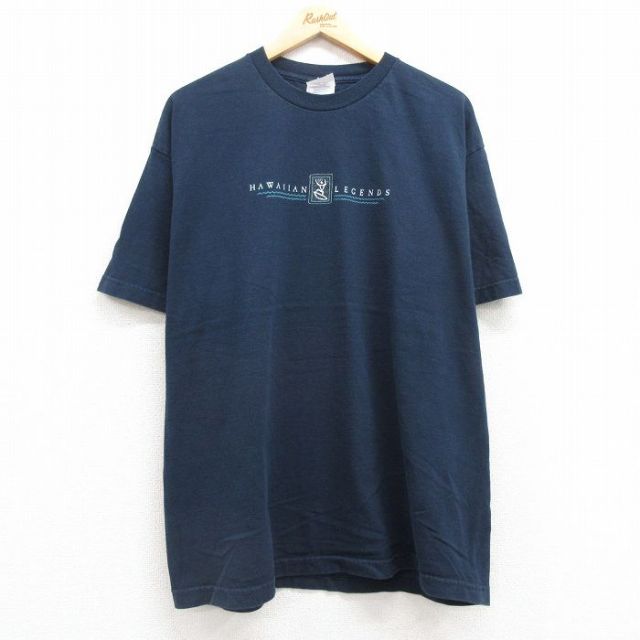 XL★古着 半袖 ビンテージ Tシャツ メンズ 00年代 00s サーフィン コットン クルーネック 紺 ネイビー 25jul04 中古