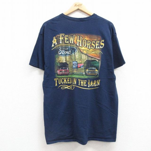 XL★古着 半袖 Tシャツ メンズ 車 フォード Ford コットン クルーネック 紺 ネイビー 25jul04 中古