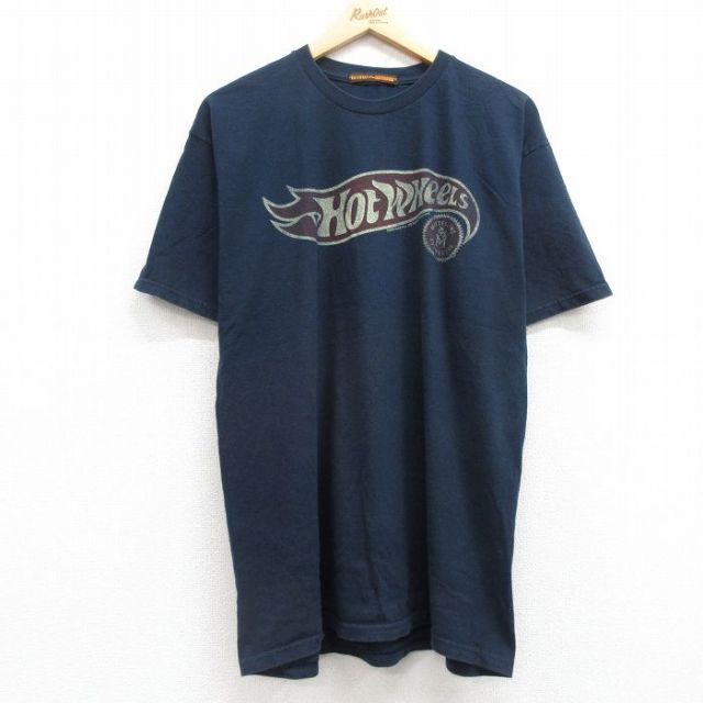 L★古着 半袖 ビンテージ Tシャツ メンズ 00年代 00s Hot Wheels コットン クルーネック 紺 ネイビー 25jul04 中古