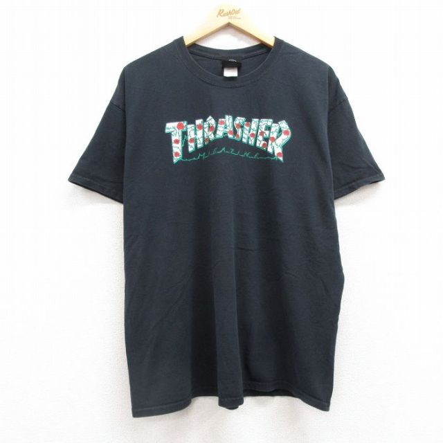XL★古着 スラッシャー 半袖 Tシャツ メンズ ビッグロゴ 大きいサイズ コットン クルーネック 黒 ブラック 25jul12 中古
