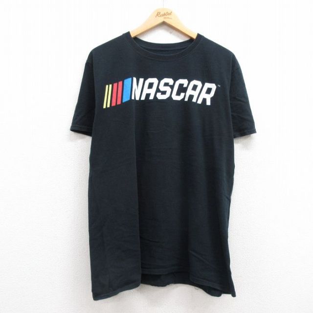XL★古着 半袖 Tシャツ メンズ NASCAR コットン クルーネック 黒 ブラック 25jul12 中古