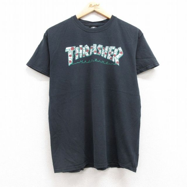 M★古着 スラッシャー 半袖 Tシャツ メンズ ビッグロゴ コットン クルーネック 黒 ブラック 25jul12 中古