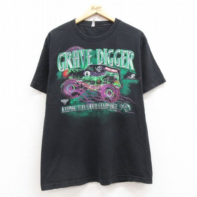 L★古着 半袖 Tシャツ メンズ GRAVE DIGGER コットン クルーネック 黒 ブラック 25jul12 中古