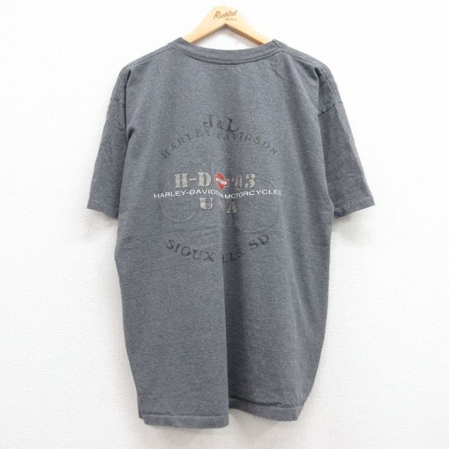 XL★古着 ハーレーダビッドソン Harley Davidson 半袖 ビンテージ Tシャツ メンズ 00年代 00s バイク 胸ポケット付き 大きいサイズ クルーネック グレー 霜降り 【spe】 25jul12 中古