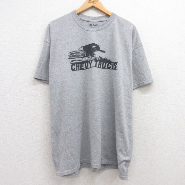 XL★古着 半袖 Tシャツ メンズ 車 シェビー 大きいサイズ クルーネック グレー 霜降り 25jul12 中古