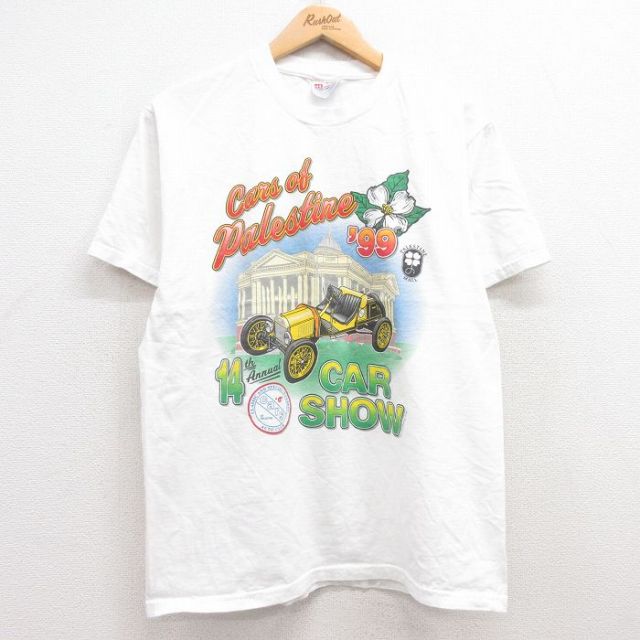 M★古着 ヘインズ Hanes 半袖 ビンテージ Tシャツ メンズ 90年代 90s 車 企業広告 コットン クルーネック 白 ホワイト 25jul12 中古