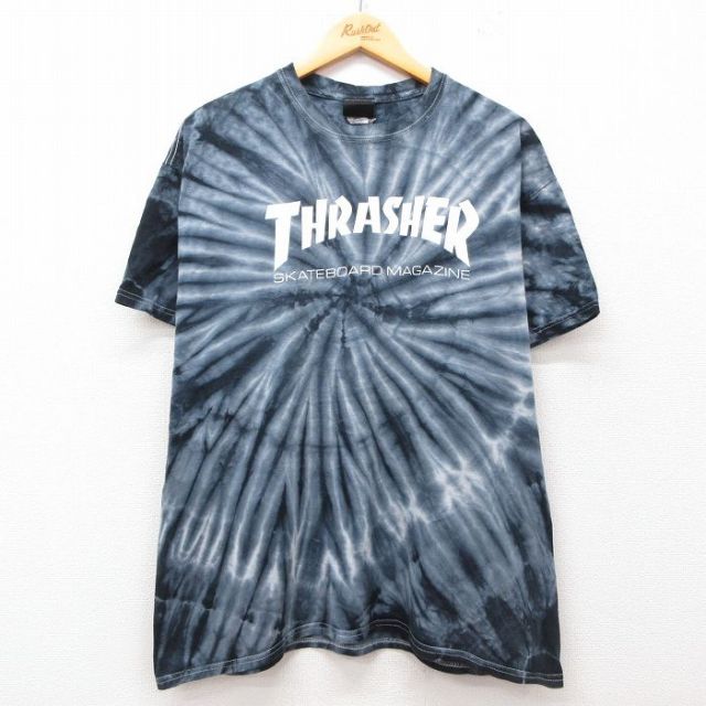 XL★古着 半袖 Tシャツ メンズ スラッシャー 大きいサイズ コットン クルーネック 紺他 ネイビー タイダイ 25jul12 中古