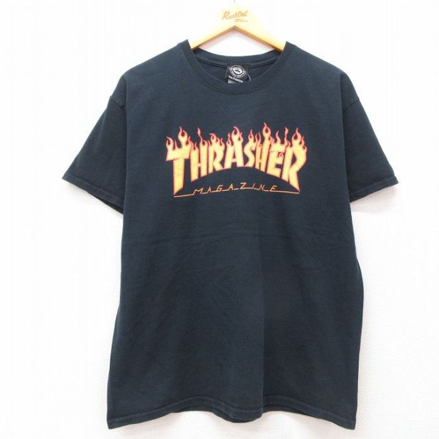 【20%OFF】XL★古着 半袖 Tシャツ メンズ スラッシャー コットン クルーネック 黒 ブラック 25jul12 中古