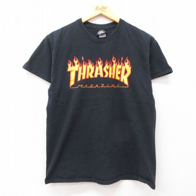 M★古着 半袖 Tシャツ メンズ スラッシャー コットン クルーネック 黒 ブラック 25jul12 中古