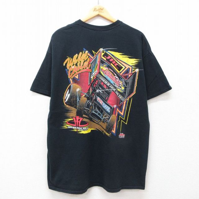 XL★古着 半袖 Tシャツ メンズ レーシングカー 黒 ブラック 25jul14 中古