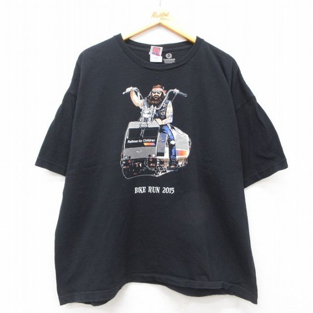 XL★古着 半袖 Tシャツ メンズ バイク 電車 大きいサイズ コットン クルーネック USA製 黒 ブラック 25jul14 中古