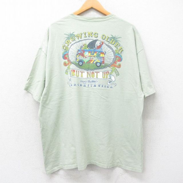 【50%OFF】XL★古着 半袖 Tシャツ メンズ MARGARITAVILLE 大きいサイズ クルーネック 薄緑 グリーン 25jul14 中古
