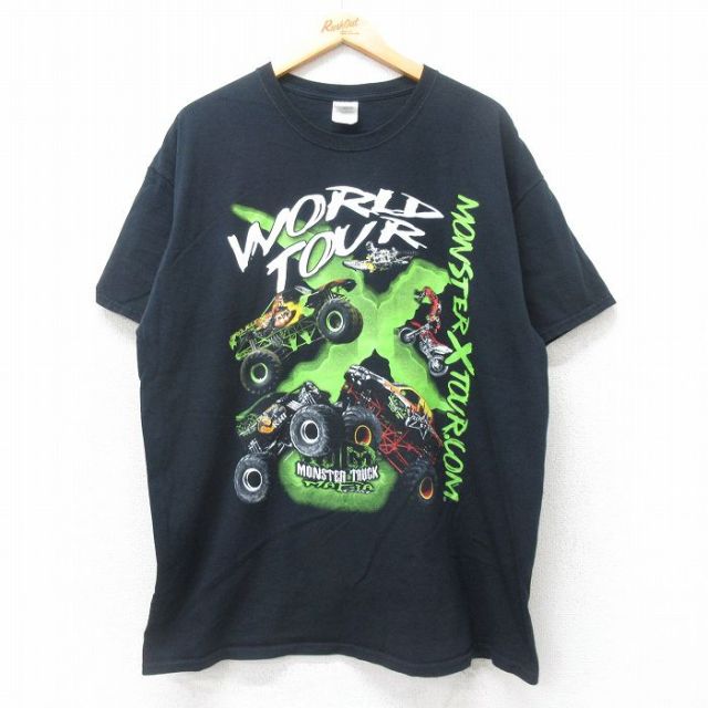 【50%OFF】XL★古着 半袖 ビンテージ Tシャツ メンズ 00年代 00s MONSTER X TOUR コットン クルーネック 黒 ブラック 25jul14 中古
