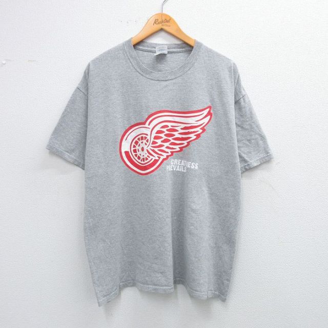 【50%OFF】XL★古着 半袖 ビンテージ Tシャツ メンズ 00年代 00s NHL デトロイトレッドウィングス ミラーライト ビール クルーネック グレー 霜降り アイスホッケー 25jul14 中古