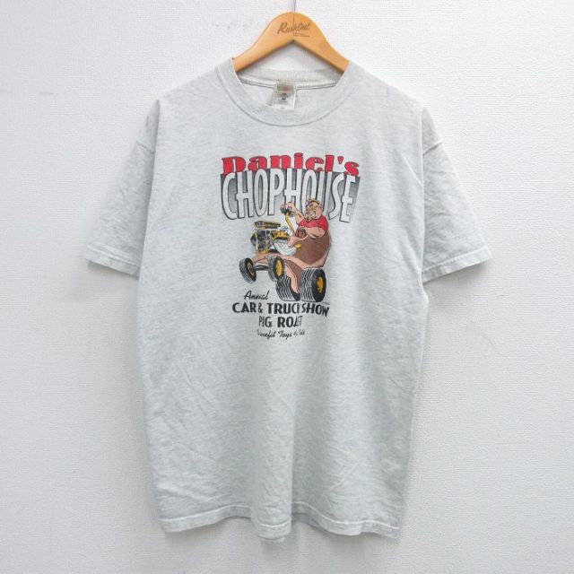 XL★古着 フルーツオブザルーム 半袖 ビンテージ Tシャツ メンズ 00年代 00s Paniels CHOPHOUSE クルーネック 薄グレー 霜降り 25jul14 中古