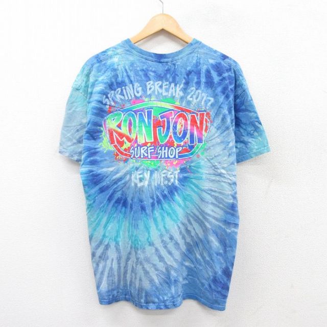 XL★古着 ロンジョン 半袖 Tシャツ メンズ ビッグロゴ クルーネック 紺他 ネイビー タイダイ 25jul15 中古