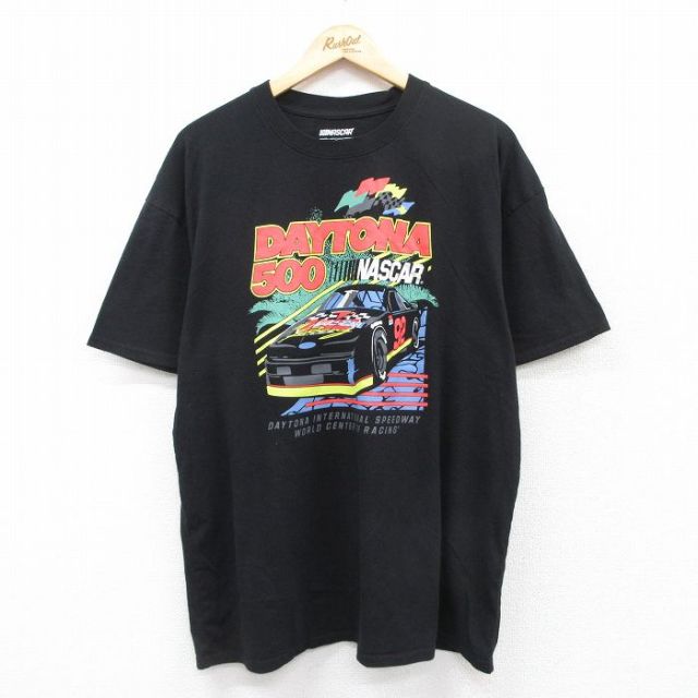 【50%OFF】XL★古着 半袖 Tシャツ メンズ NASCAR DAYTONA 500 レーシングカー 大きいサイズ クルーネック 黒 ブラック 25jul15 中古