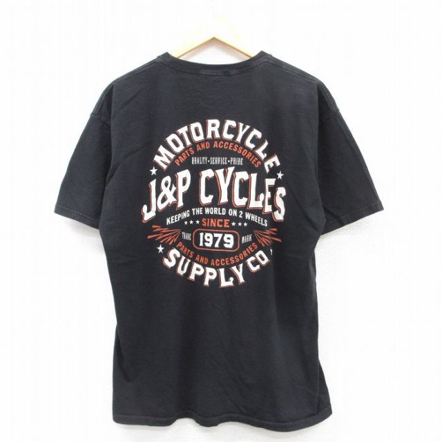 XL★古着 半袖 Tシャツ メンズ J&P モーターサイクル コットン クルーネック 黒 ブラック 25jul15 中古