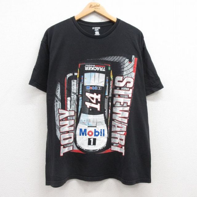 XL★古着 半袖 Tシャツ メンズ レーシングカー トニースチュワート コットン クルーネック 黒 ブラック 25jul19 中古