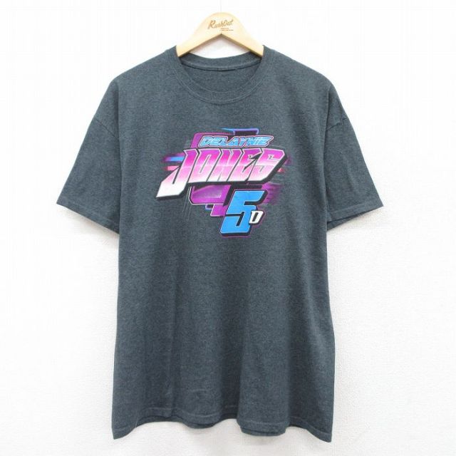 XL★古着 半袖 Tシャツ メンズ レーシングカー 濃グレー 霜降り 25jul19 中古