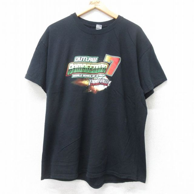 XL★古着 半袖 Tシャツ メンズ OUTLAW ARMAGEDON コットン クルーネック 黒 ブラック 25jul25 中古