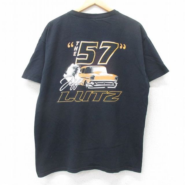 XL★古着 半袖 Tシャツ メンズ レーシングカー JEFF LUTZ コットン クルーネック 黒 ブラック 25jul25 中古