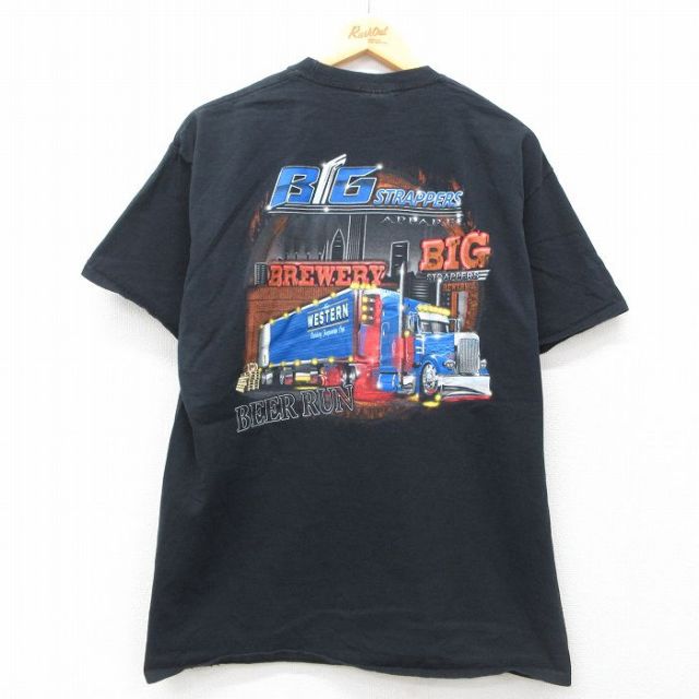 XL★古着 半袖 ビンテージ Tシャツ メンズ 00年代 00s トラック BIG STRAPPERS コットン クルーネック 黒 ブラック 25jul26 中古