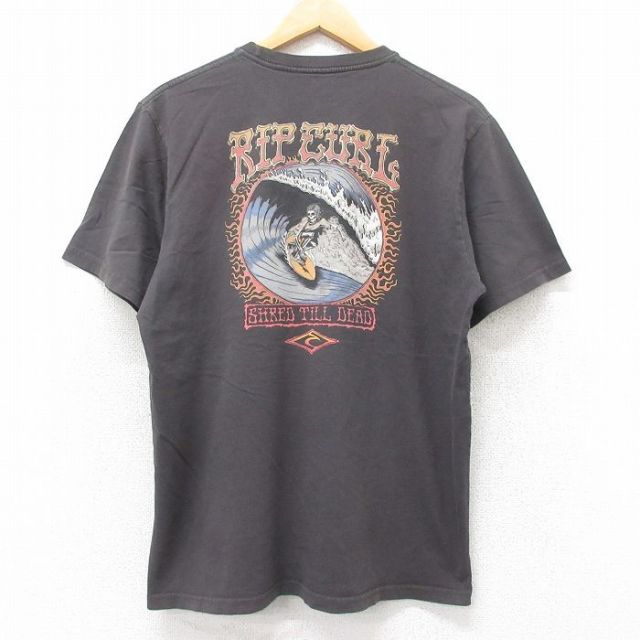 L★古着 半袖 Tシャツ メンズ RIP CURE スケルトン サーフィン クルーネック 濃グレー 25jul26 中古