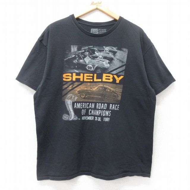 XL★古着 半袖 Tシャツ メンズ SHELBY コットン クルーネック 黒 ブラック 25jul26 中古