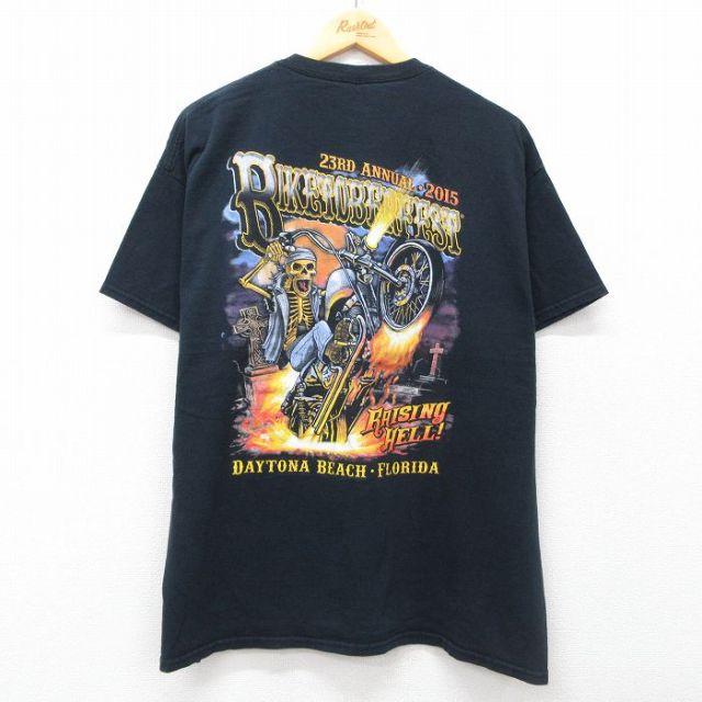 半袖Tシャツ スケルトンバイク ブラック XL | 古着