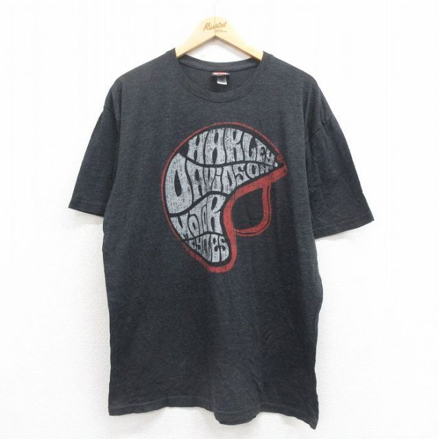 XL★古着 ハーレーダビッドソン Harley Davidson 半袖 Tシャツ メンズ ヘルメット 大きいサイズ クルーネック グレー 霜降り 25aug05 中古