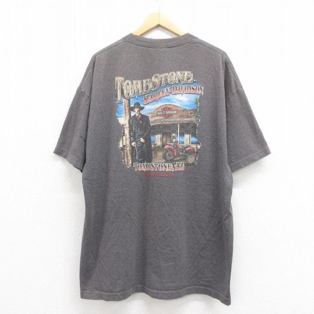 XL★古着 ハーレーダビッドソン Harley Davidson 半袖 Tシャツ メンズ TOMB 大きいサイズ クルーネック グレー 霜降り 25aug05 中古