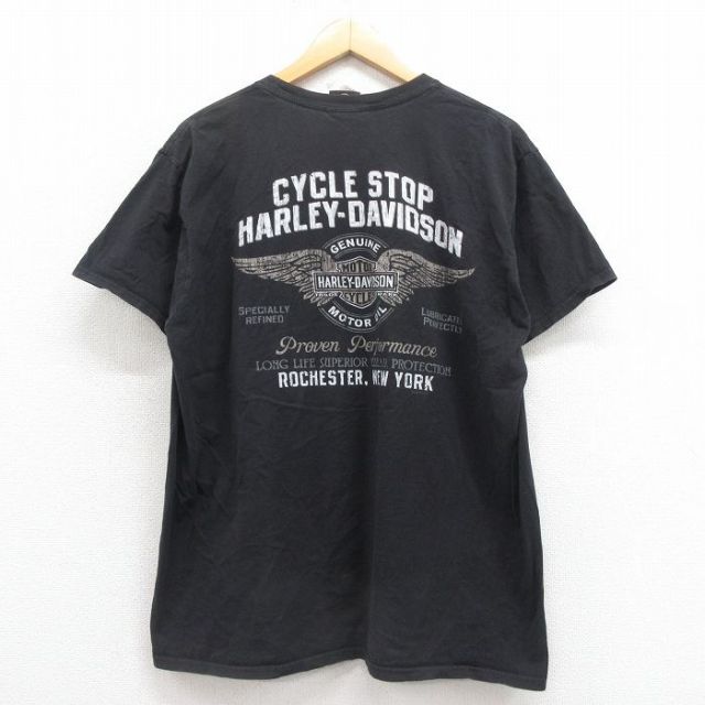 XL★古着 ハーレーダビッドソン Harley Davidson 半袖 Tシャツ メンズ モーターオイル コットン クルーネック 黒 ブラック 【spe】 25aug05 中古