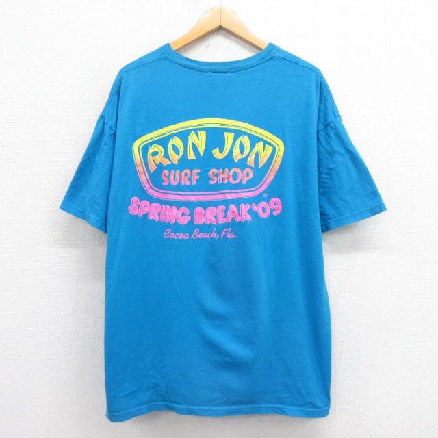 XL★古着 ロンジョン 半袖 ビンテージ Tシャツ メンズ 00年代 00s サーフショップ 大きいサイズ コットン 水色 25aug06 中古
